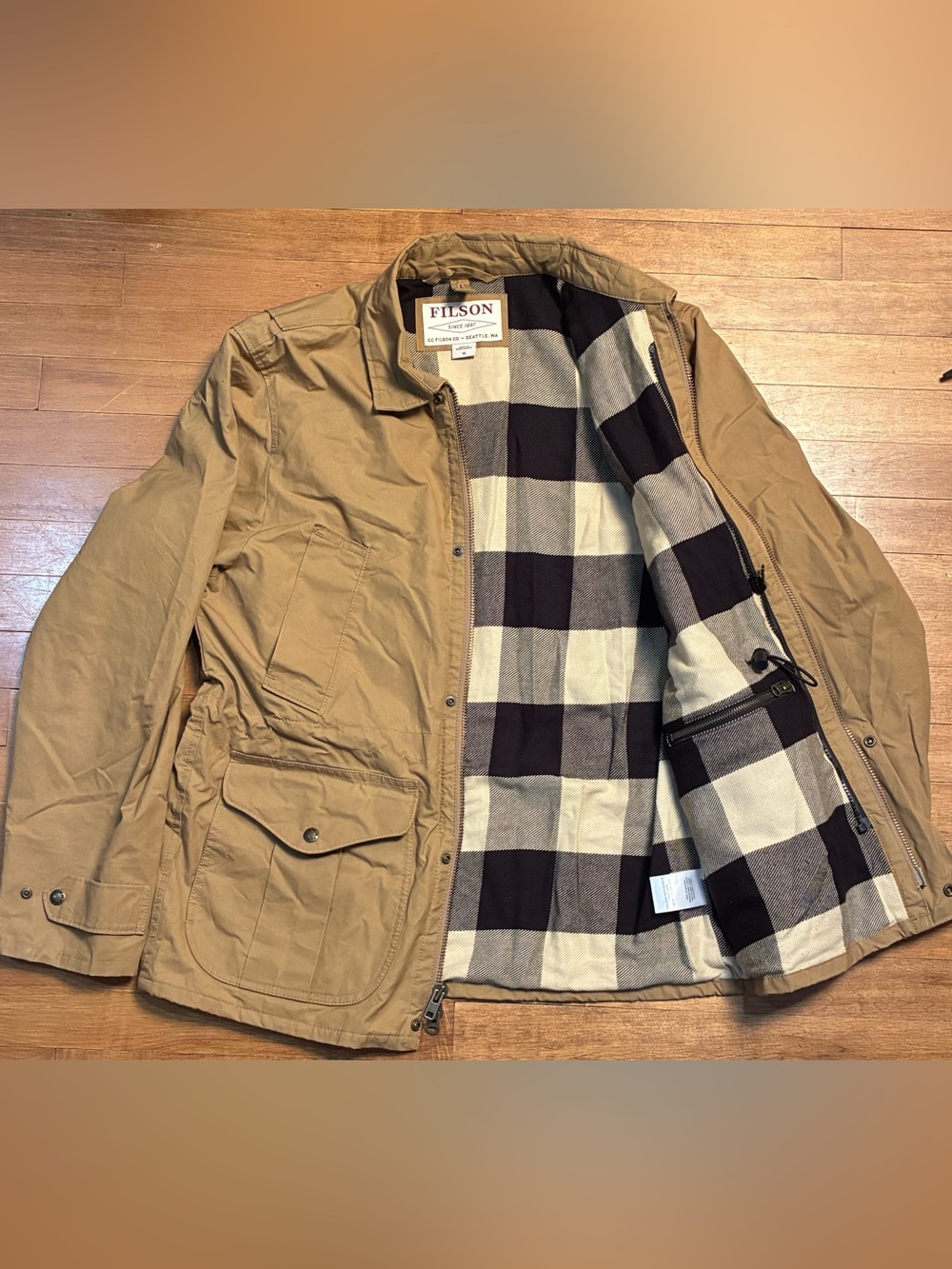 Filson Men's Field Jacket - Khaki Canvas Flannel Lined Tan -  EUC - Large
